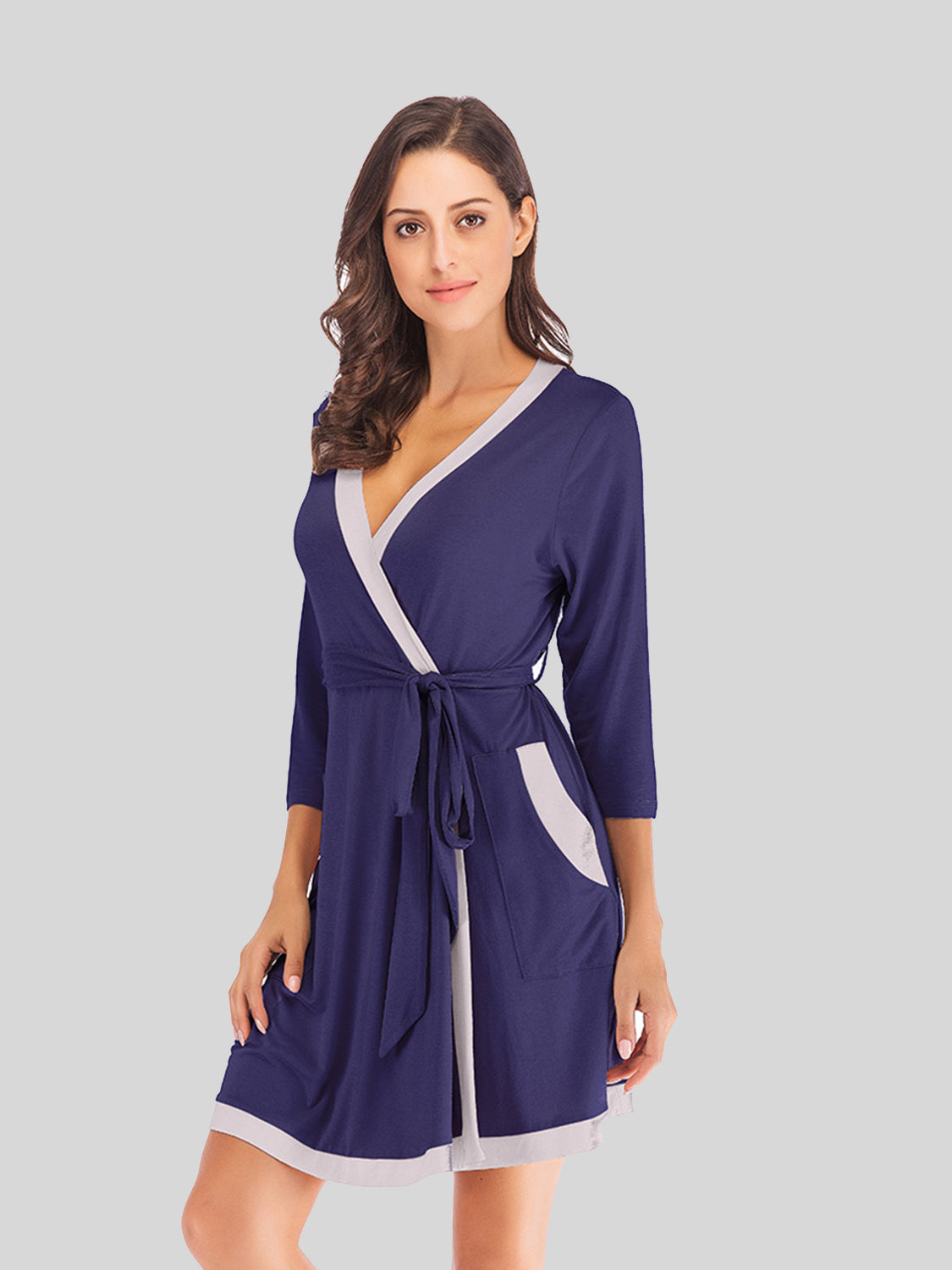 Tie Waist Surplice Neck Robe with Pockets - The Boutie Shop