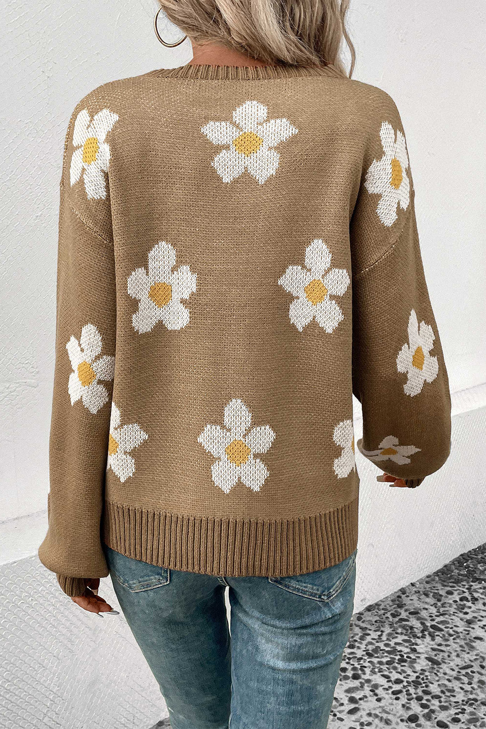 Perfee Floral Dropped Shoulder Sweater - The Boutie Shop
