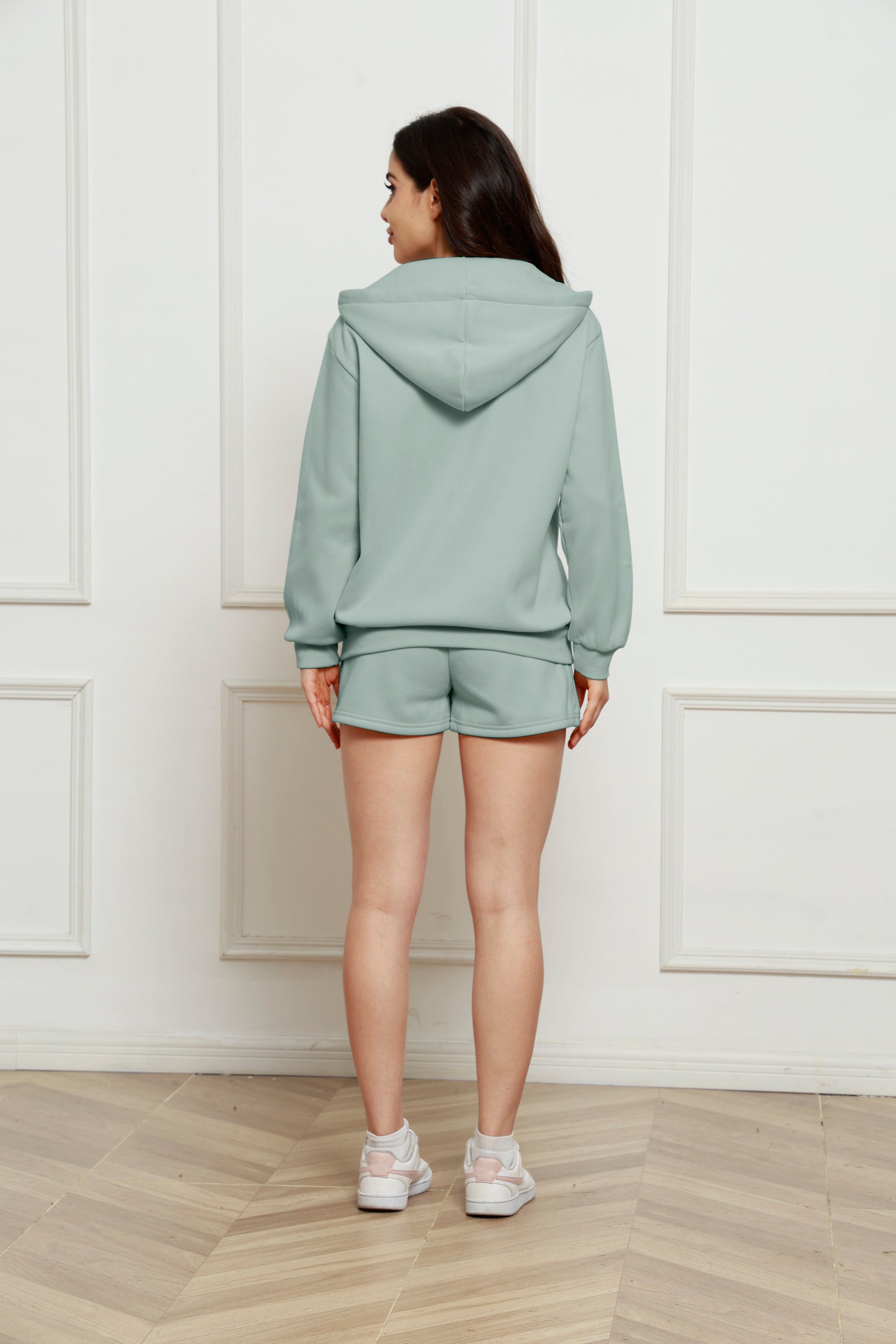 Zip Up Drawstring Hoodie and Shorts Set - The Boutie Shop