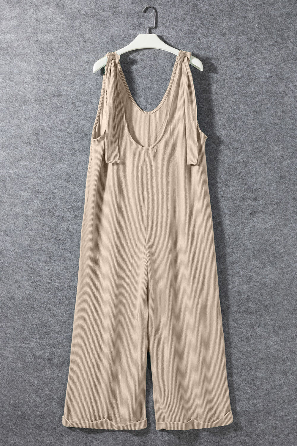 Ribbed V-Neck Wide Leg Jumpsuit with Pockets - The Boutie Shop