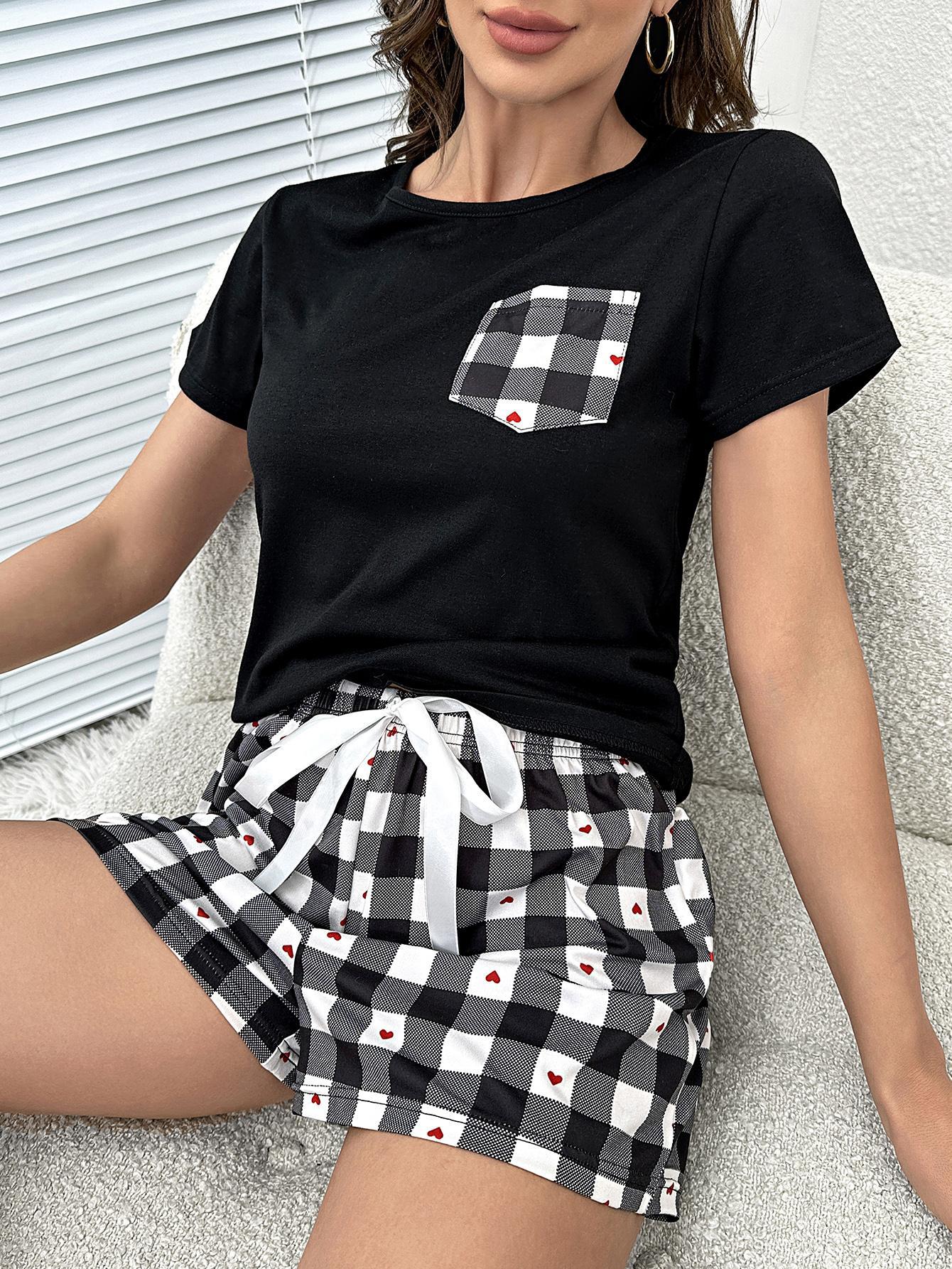 Plaid Heart Top and Shorts Lounge Set - The Boutie Shop