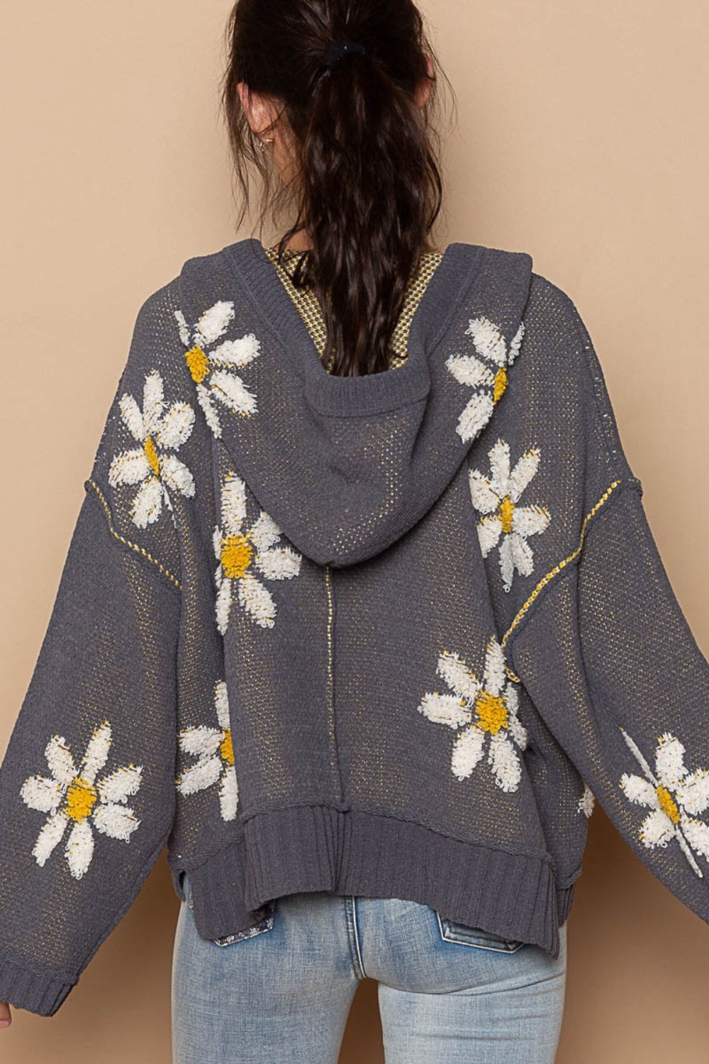 POL Floral Pattern Hooded High-Low Sweater - The Boutie Shop