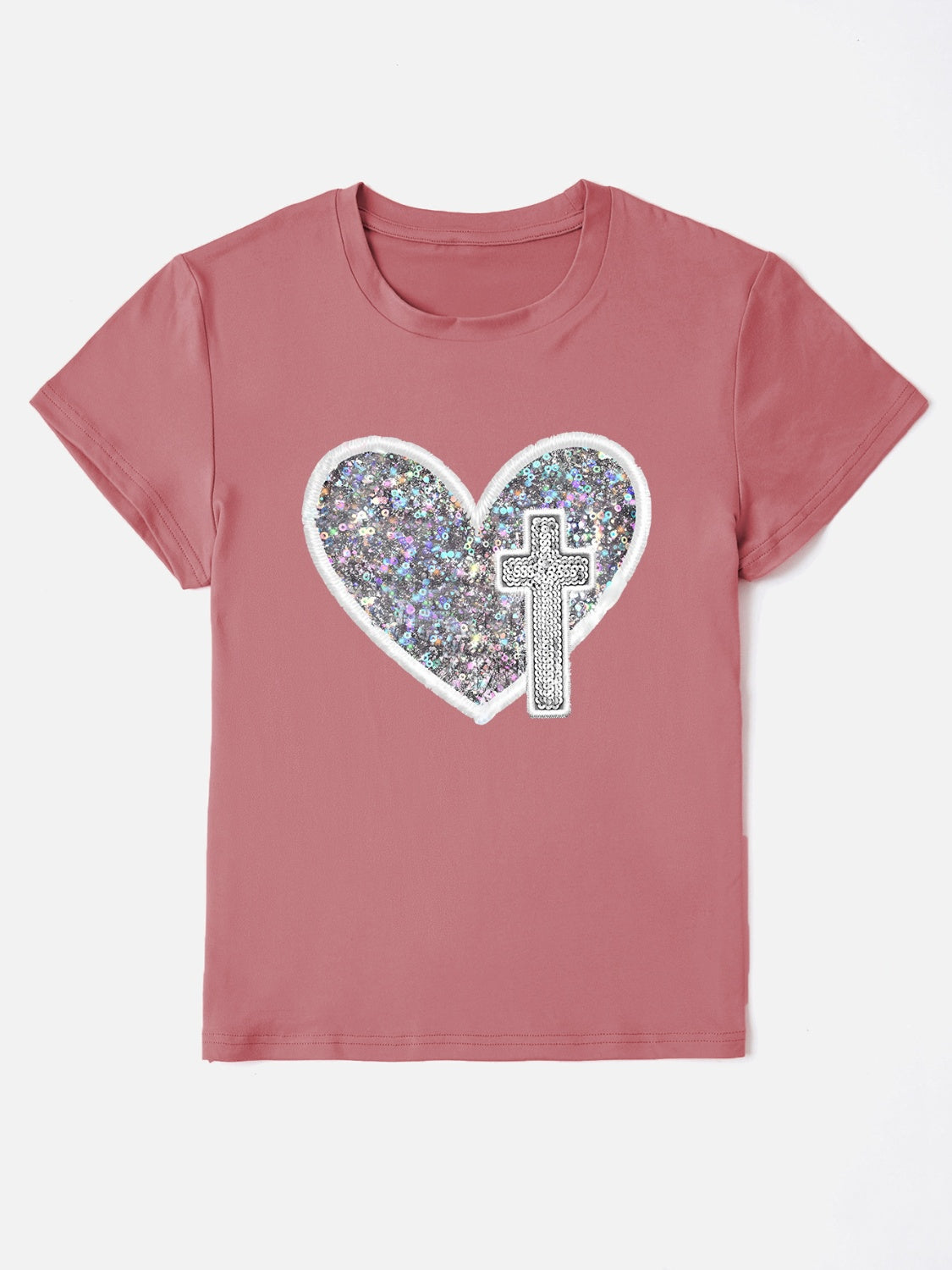 Graphic Heart Round Neck Short Sleeve T-Shirt - The Boutie Shop