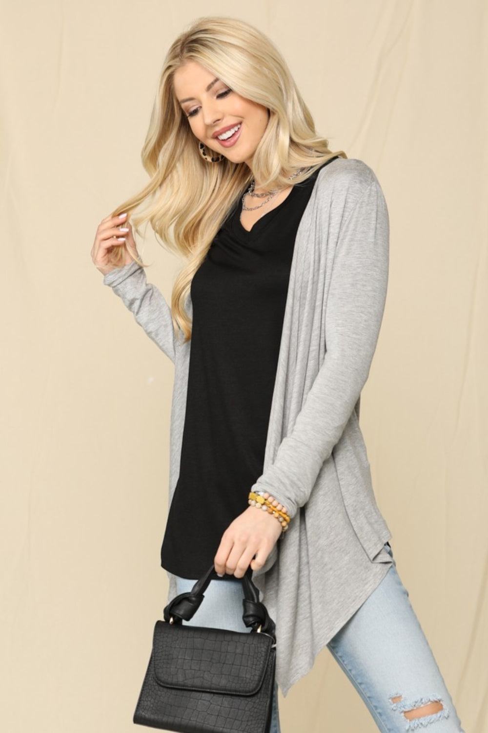 Celeste Full Size Open Front Knit Cardigan - The Boutie Shop