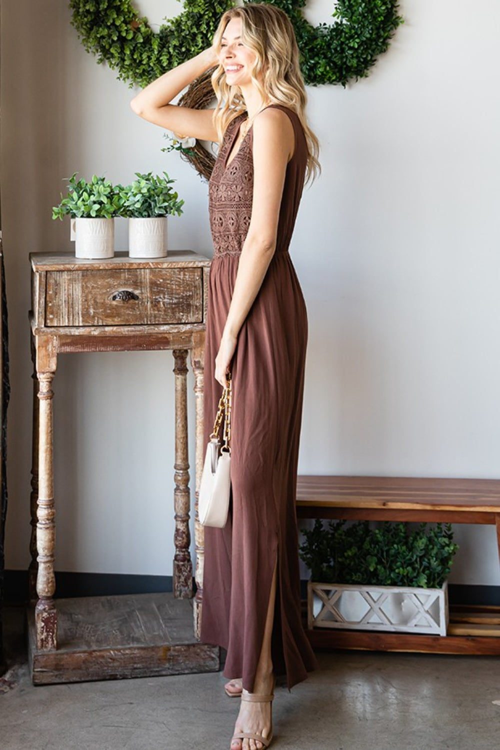 First Love Tie Back Sleeveless Slit Wide Leg Jumpsuit - The Boutie Shop