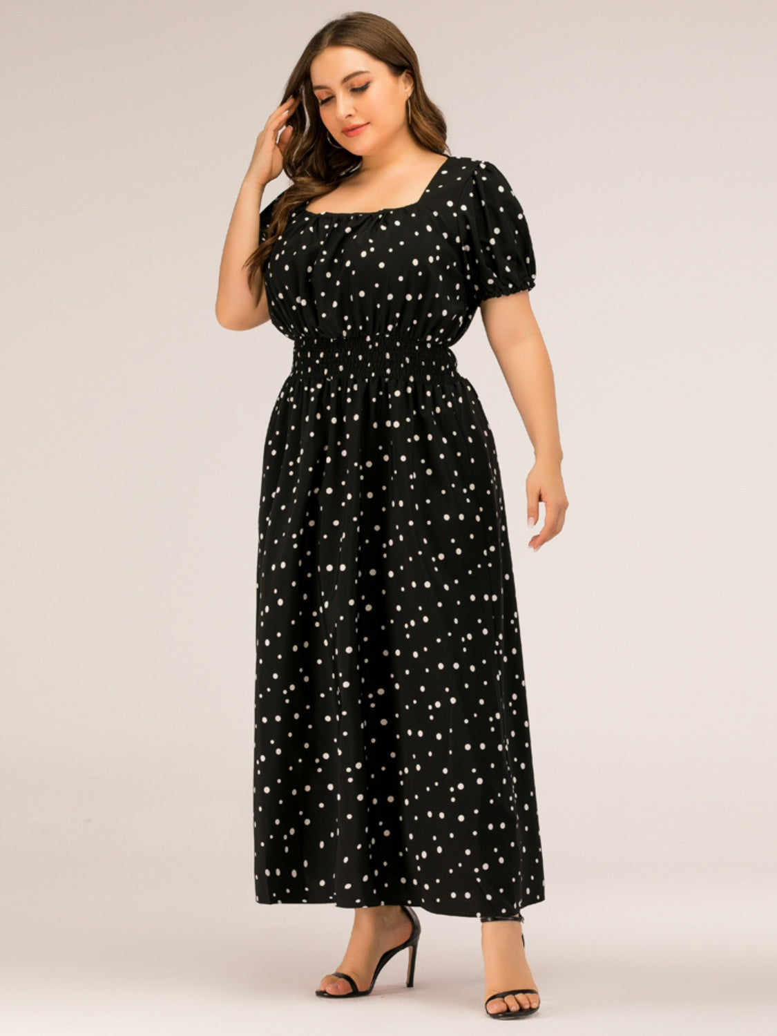 Plus Size Polka Dot Square Neck Dress - The Boutie Shop