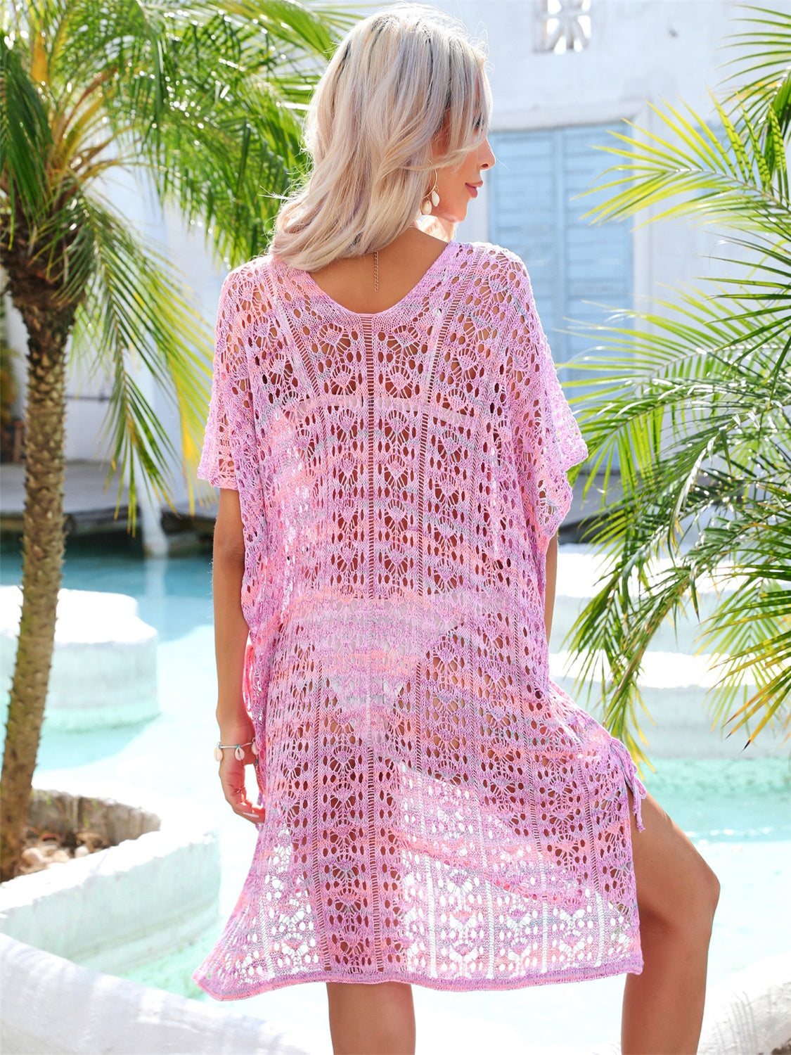 Angel Wings Slit Openwork V-Neck Cover Up - The Boutie Shop