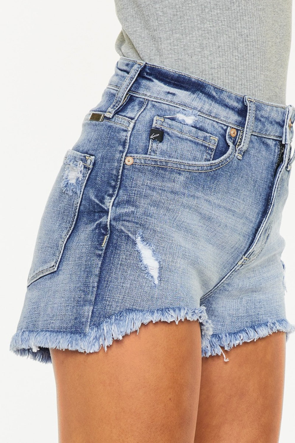 Kancan Distressed Raw Hem Denim Shorts - The Boutie Shop