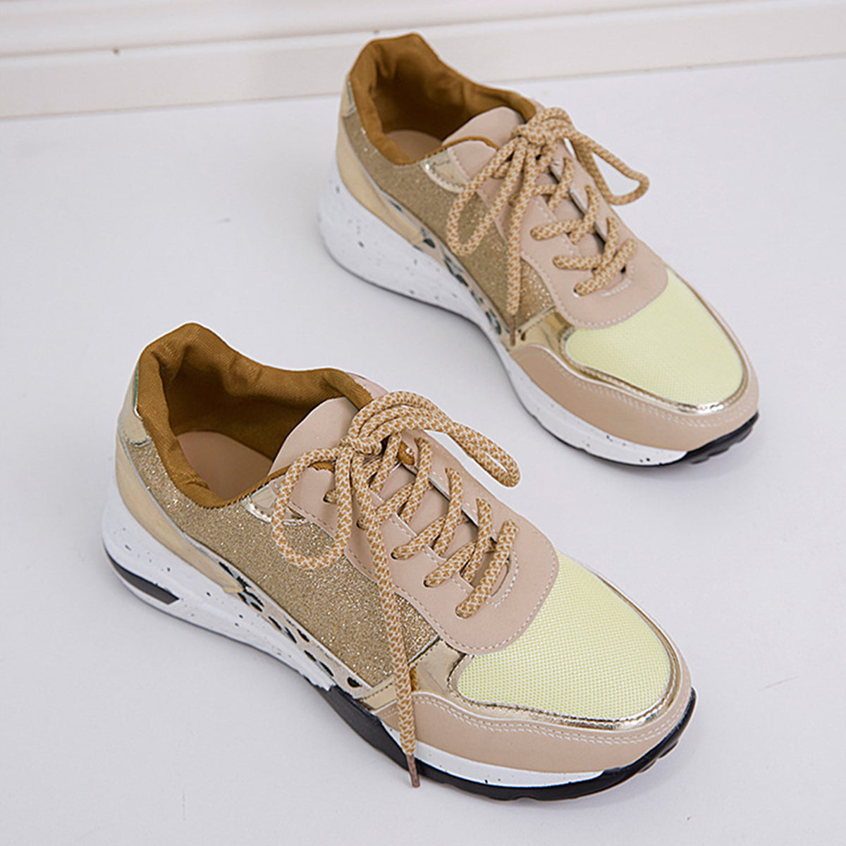 Lace-Up Round Toe Platform Sneakers - The Boutie Shop