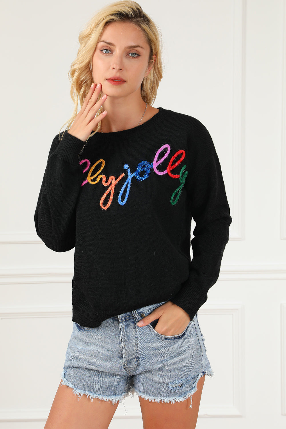 Round Neck Long Sleeve Sweater - The Boutie Shop