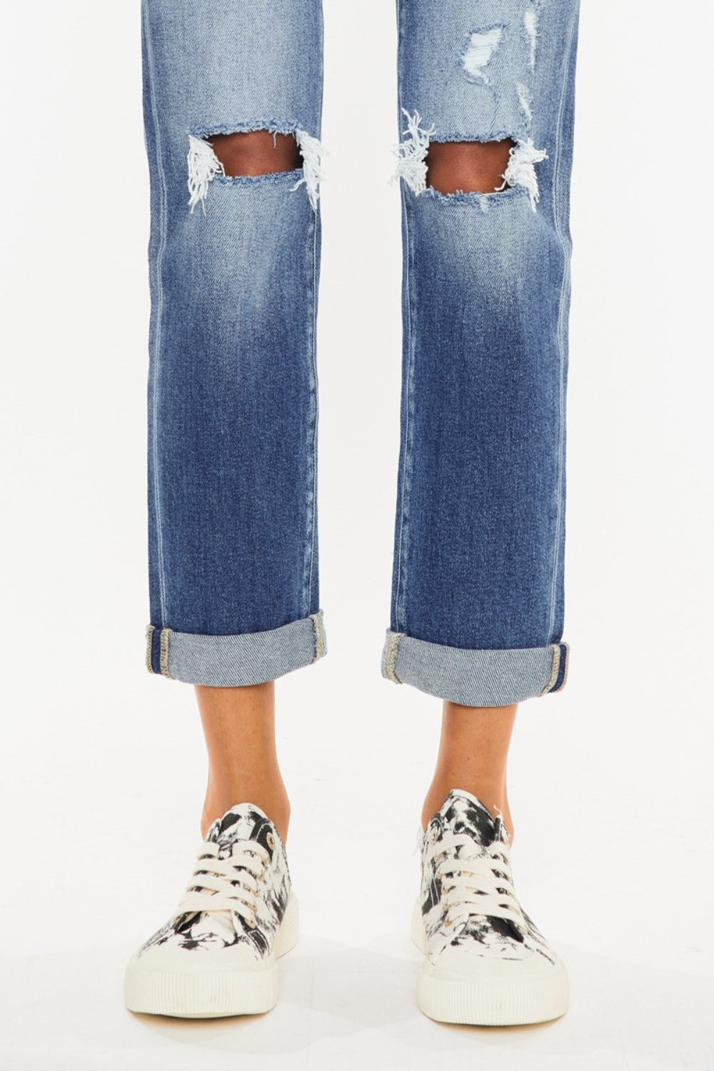 Kancan High Waist Distressed Hem Detail Cropped Straight Jeans - The Boutie Shop