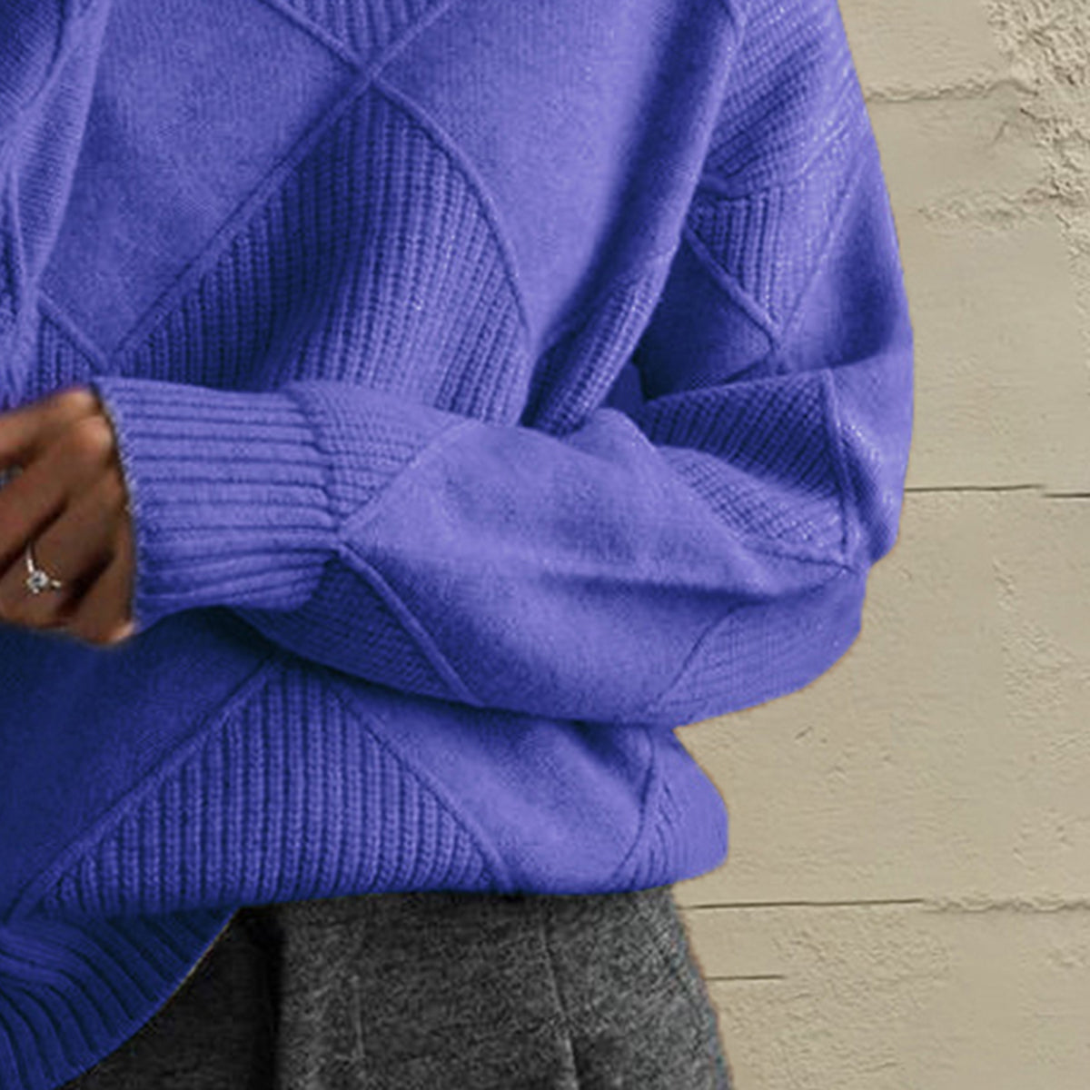 Geometric Turtleneck Long Sleeve Sweater - The Boutie Shop