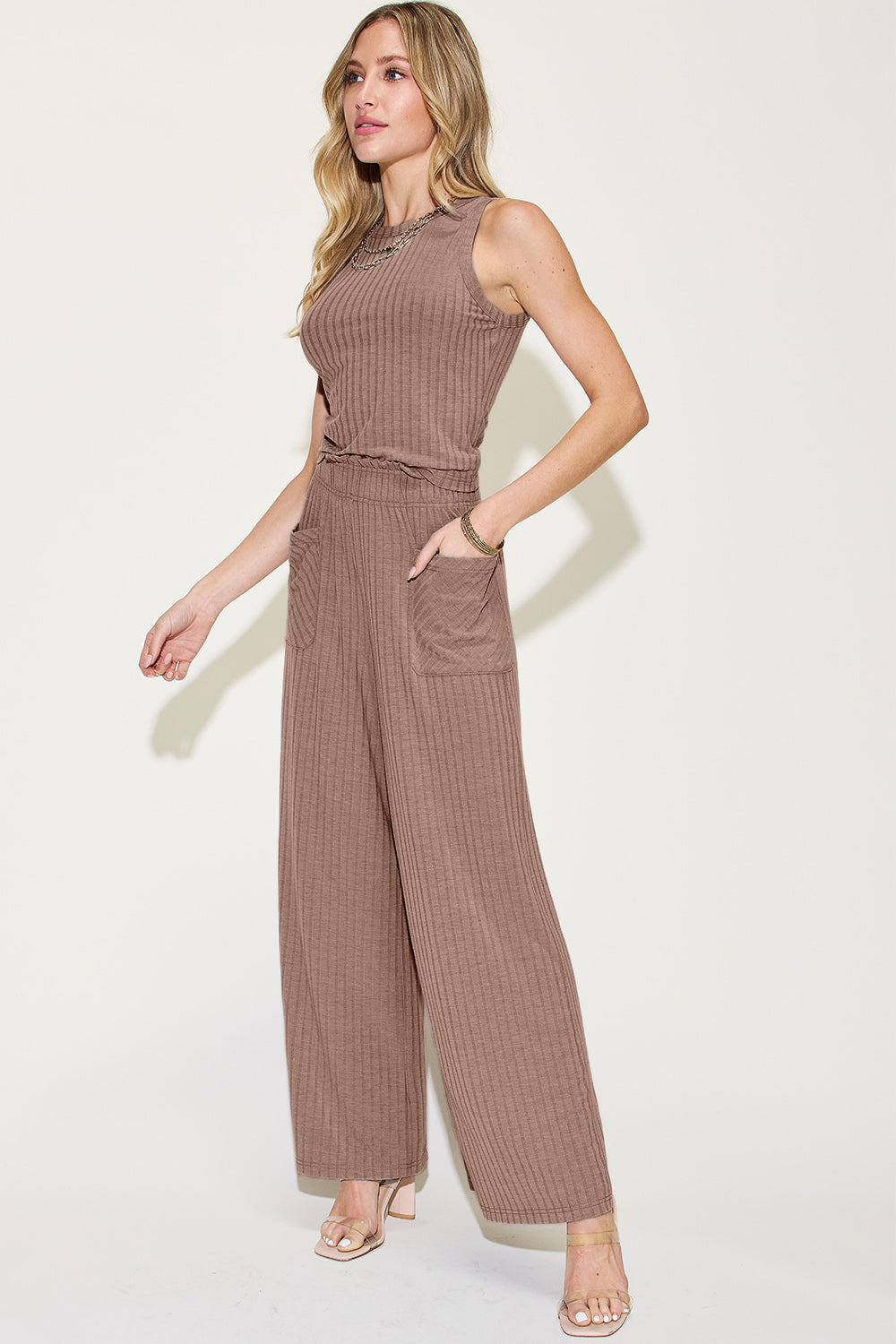 Basic Bae Full Size Ribbed Tank and Wide Leg Pants Set - The Boutie Shop