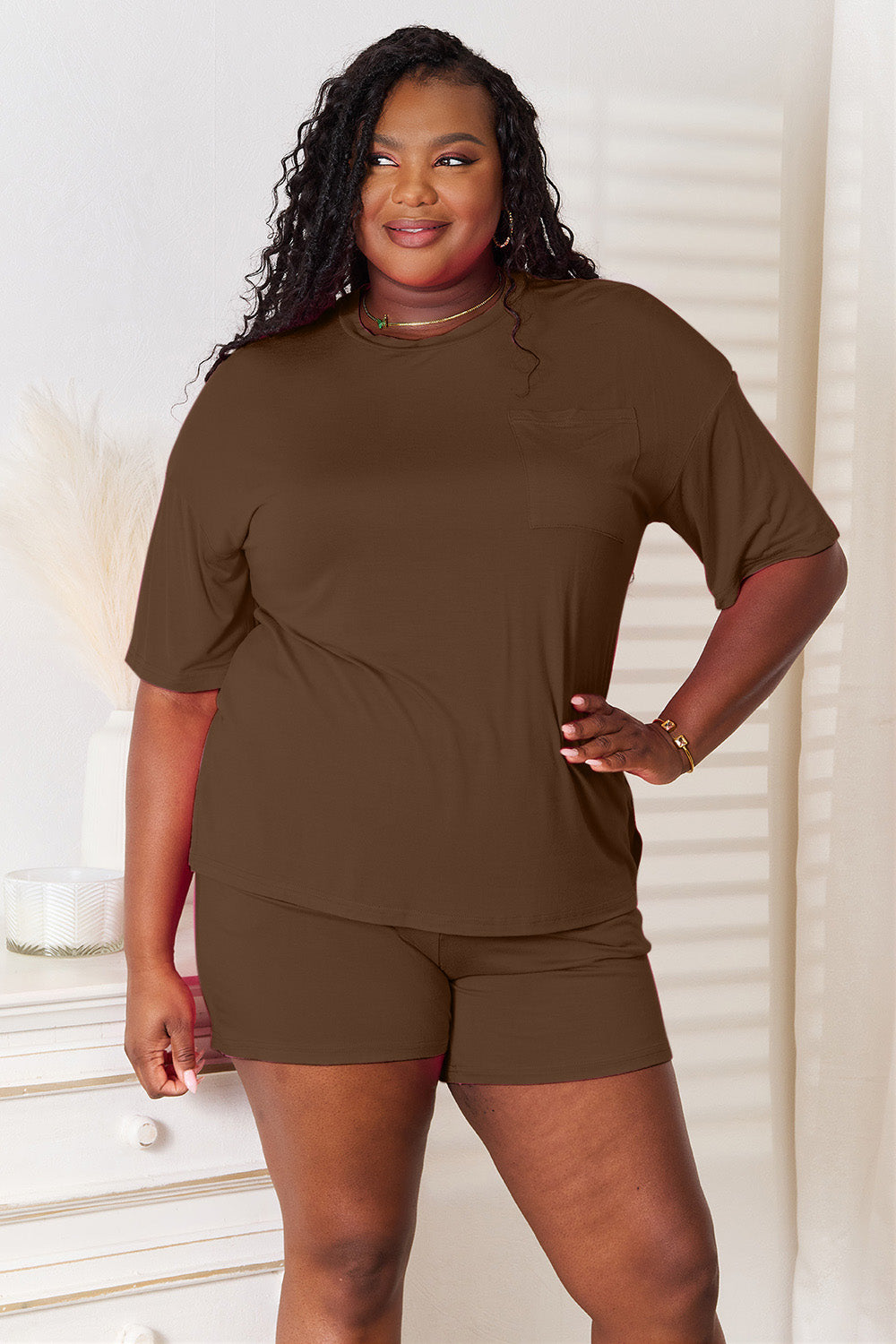 Basic Bae Full Size Soft Rayon Half Sleeve Top and Shorts Set - The Boutie Shop