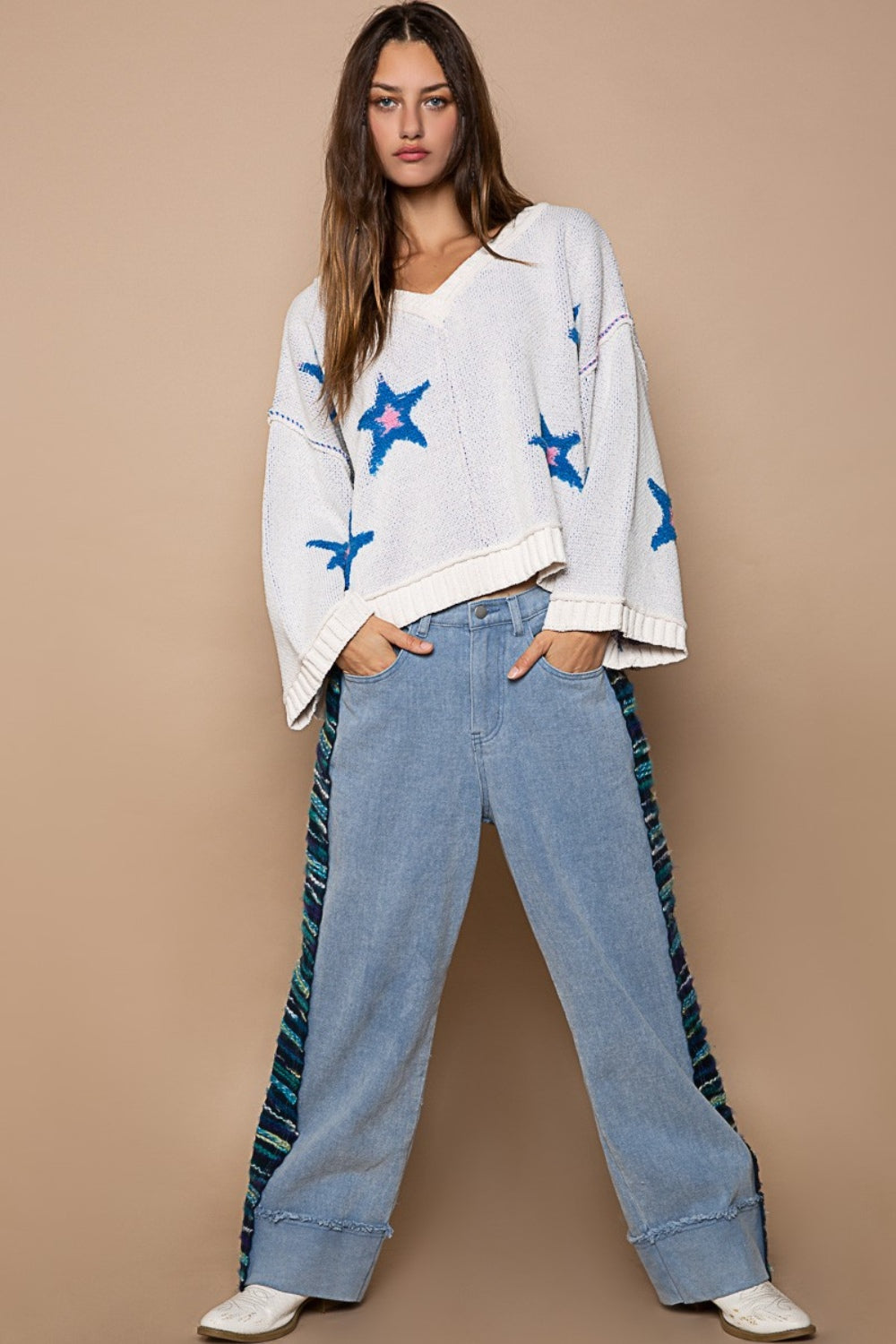 POL Long Sleeve Star Patch Sweater - The Boutie Shop