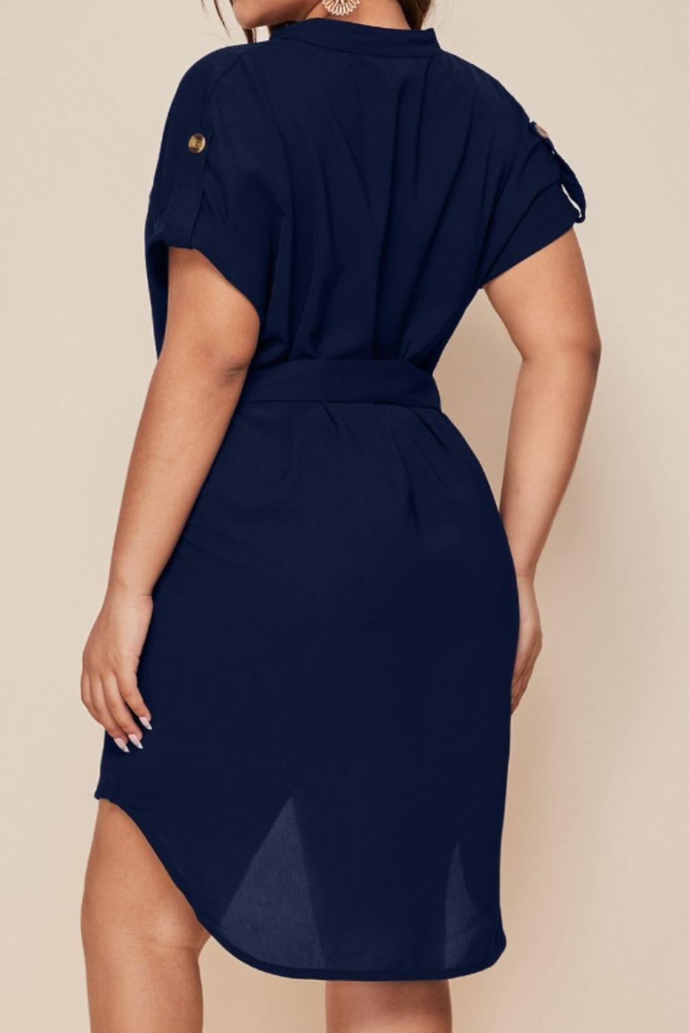 Plus Size Notched Tie Waist Mini Dress - The Boutie Shop