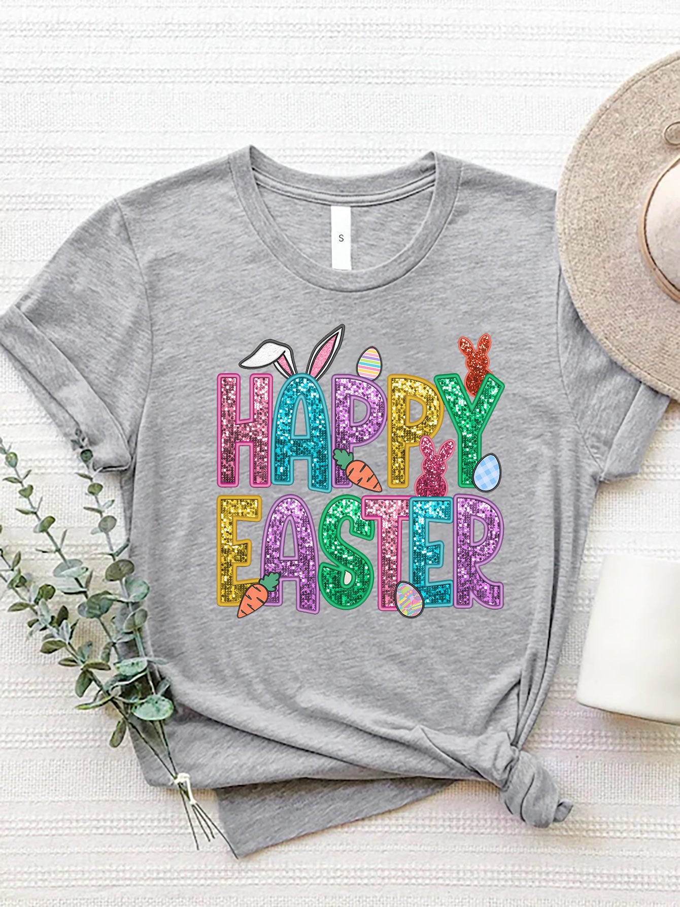 HAPPY EASTER Round Neck Short Sleeve T-Shirt - The Boutie Shop