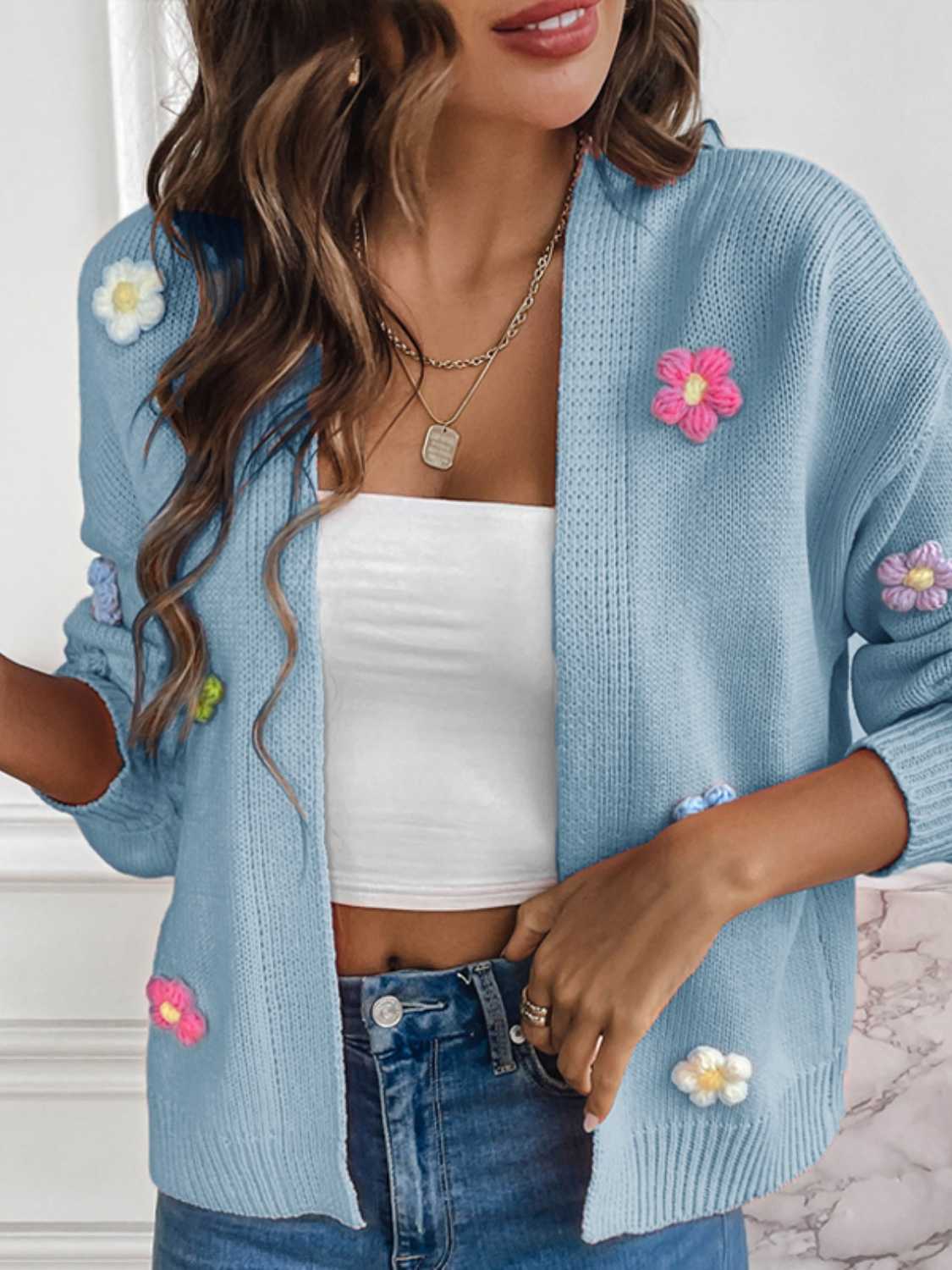 Floral Long Sleeve Open Front Cardigan - The Boutie Shop