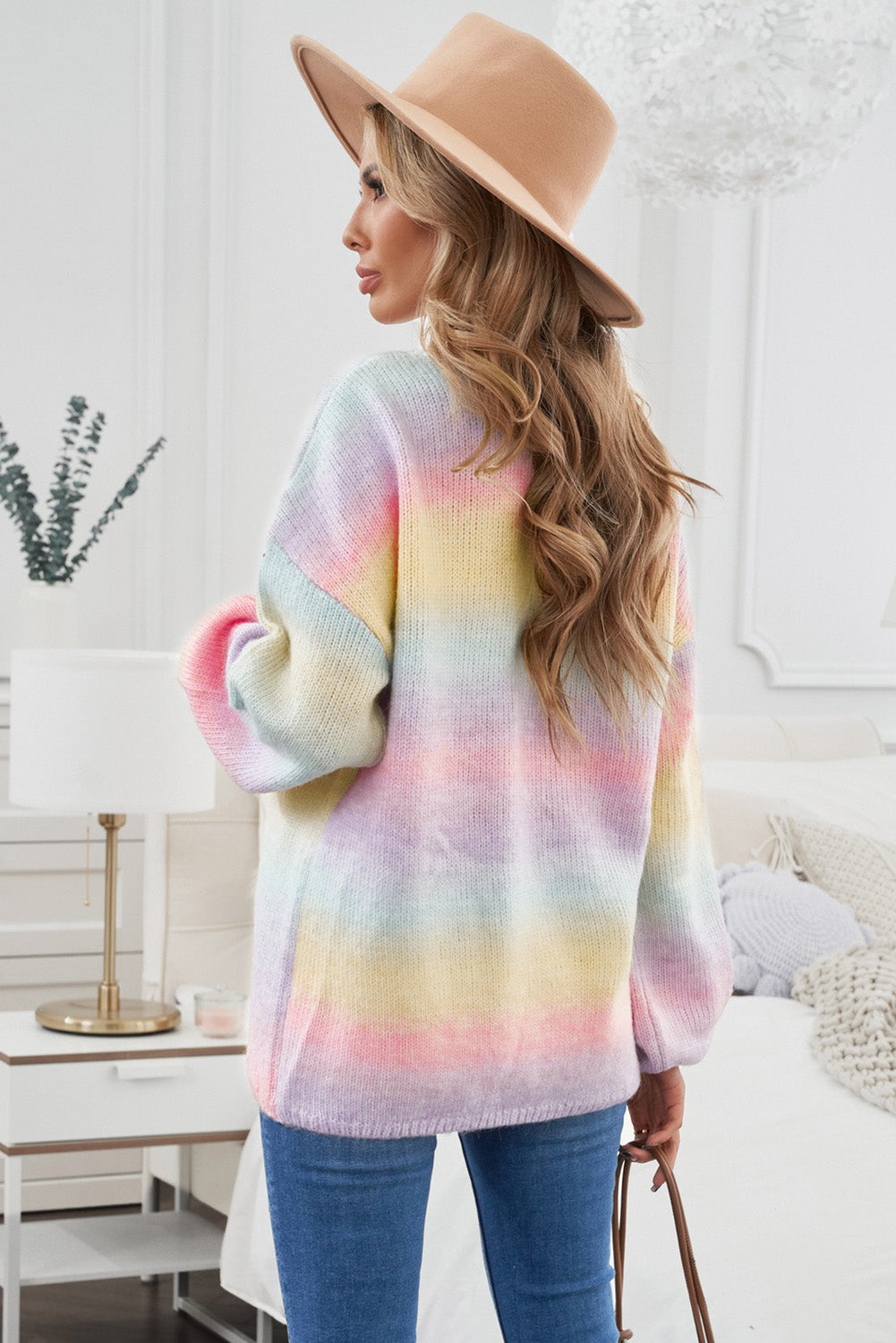 Contrast Balloon Sleeve Dropped Shoulder Cardigan - The Boutie Shop