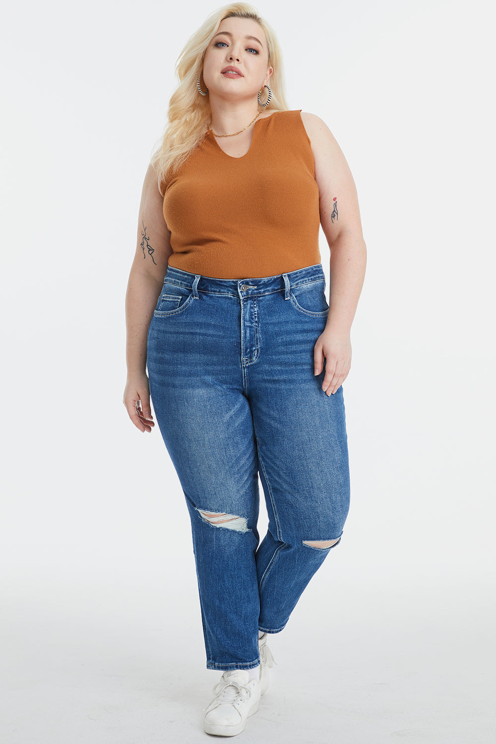 BAYEAS Full Size High Waist Distressed Washed Cropped Mom Jeans - The Boutie Shop