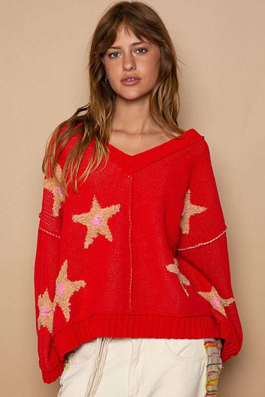 POL Long Sleeve Star Patch Sweater - The Boutie Shop