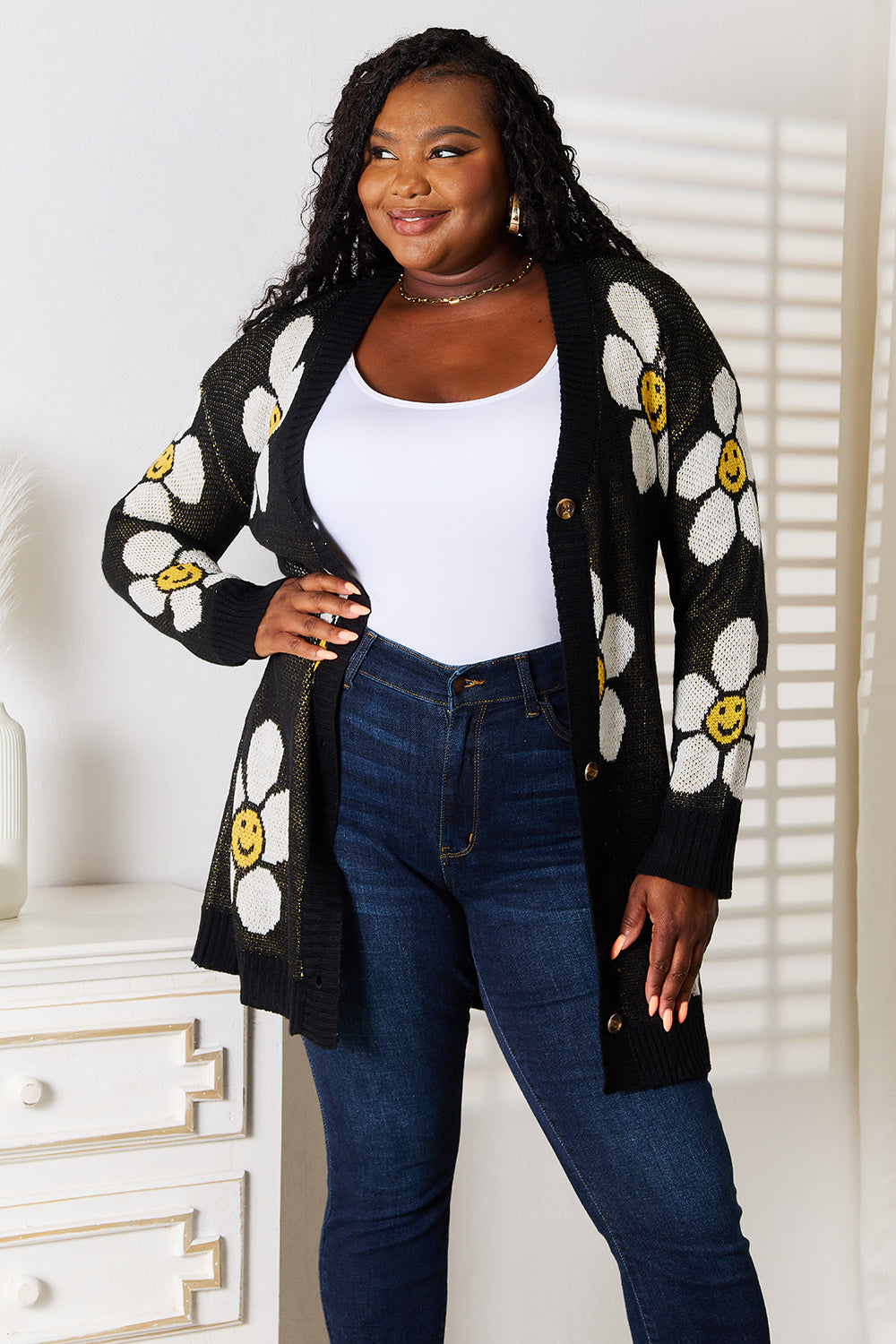 Perfee Floral Button Down Longline Cardigan - The Boutie Shop