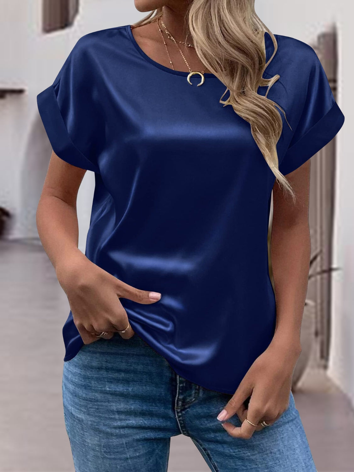 Round Neck Short Sleeve T-Shirt - The Boutie Shop