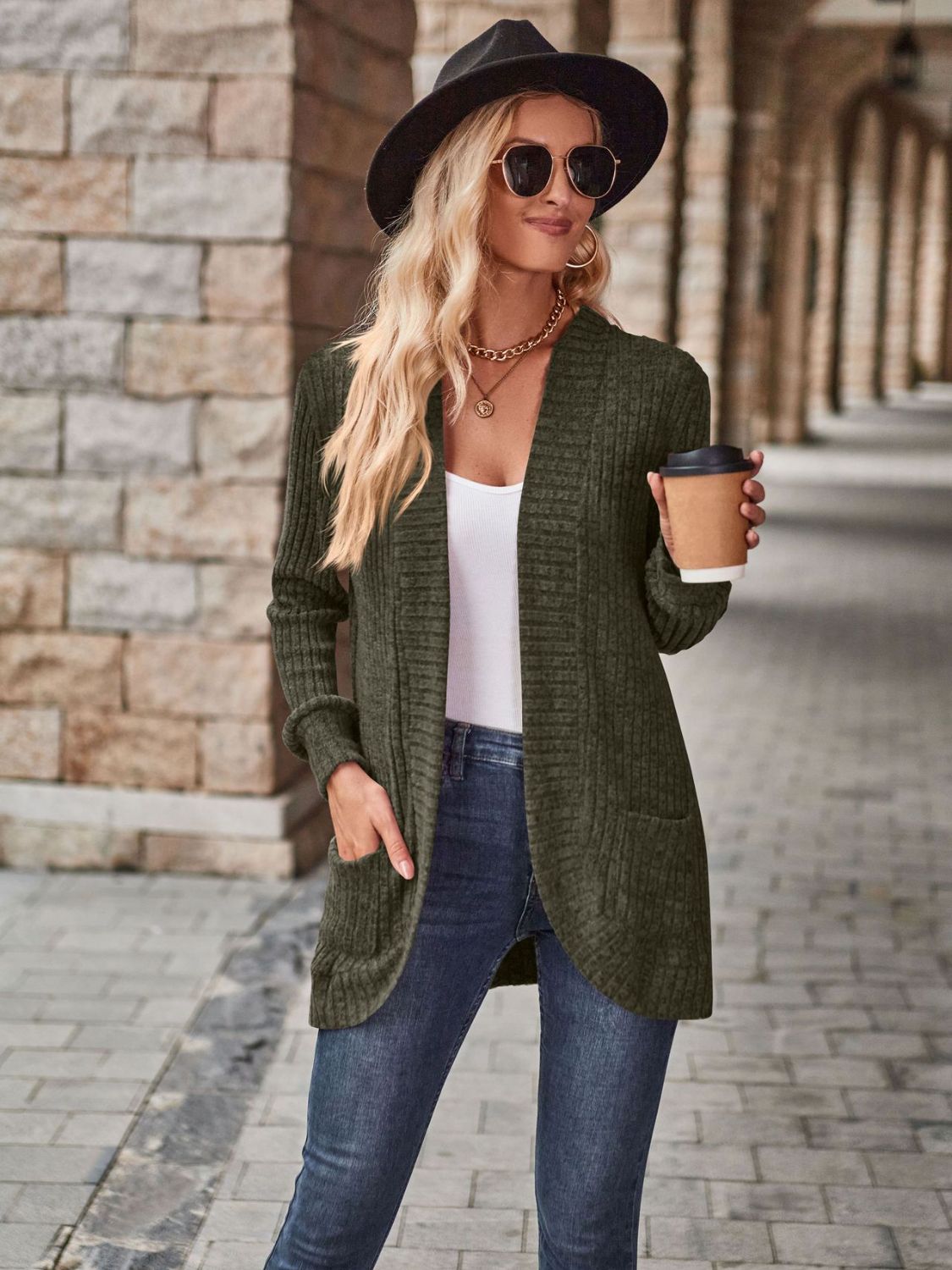 Open Front Cardigan with Pockets - The Boutie Shop