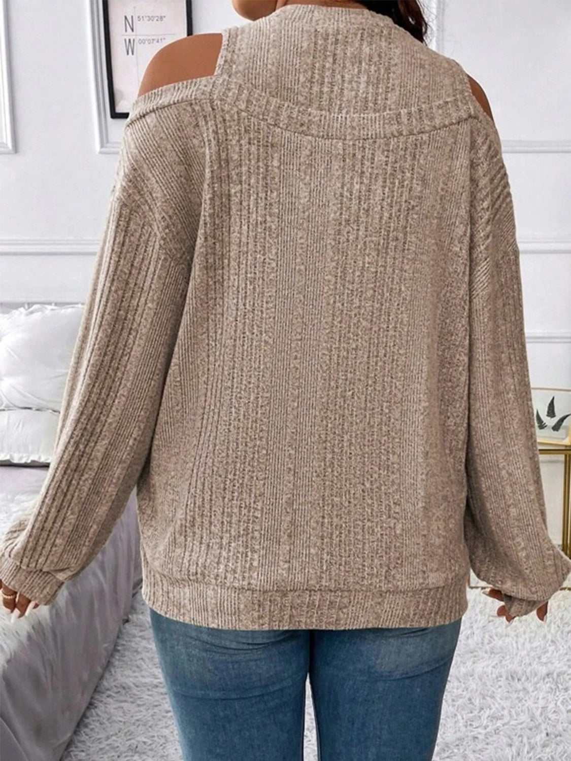 Round Neck Cold Shoulder Sweater - The Boutie Shop