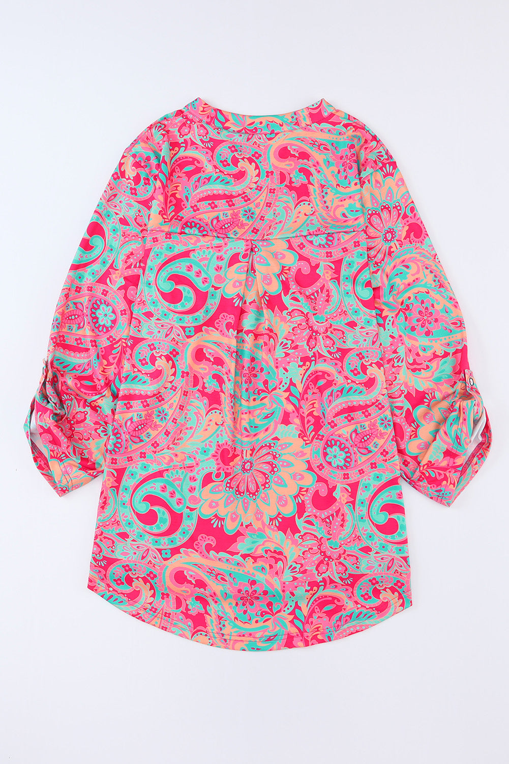 Plus Size Printed Notched Long Sleeve Blouse - The Boutie Shop