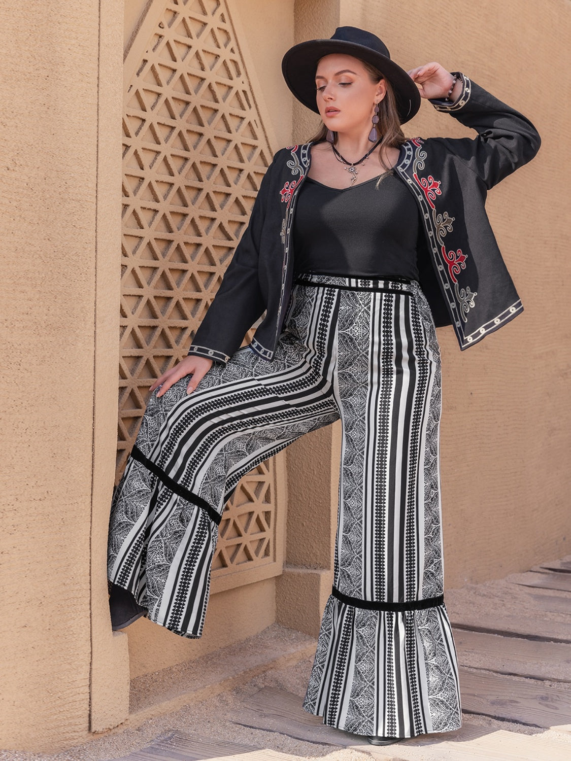 Plus Size Printed Wide Leg Pants - The Boutie Shop