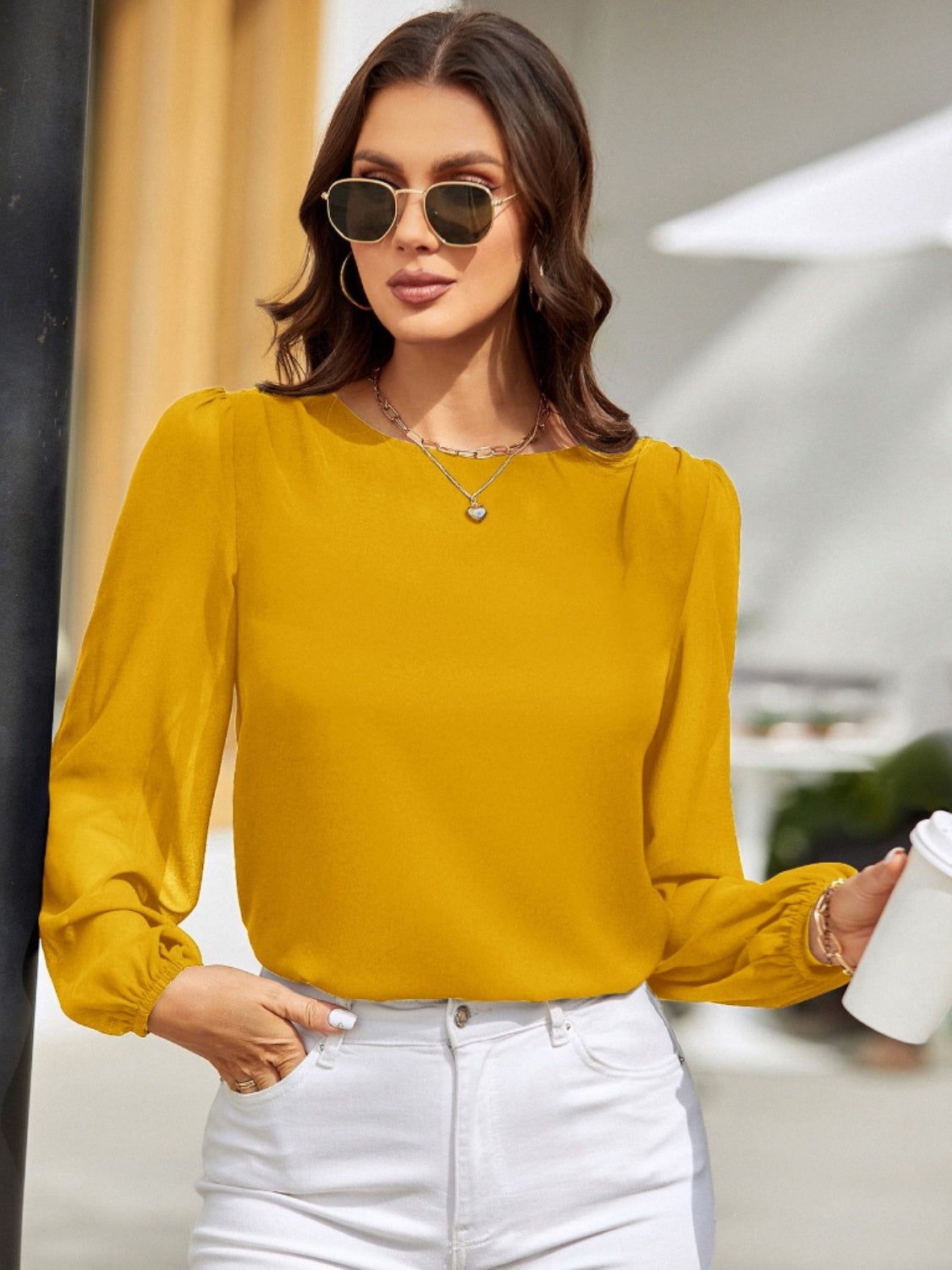 Round Neck Long Sleeve Blouse - The Boutie Shop