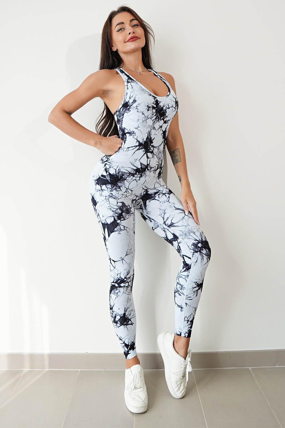 Printed Crisscross Wide Strap Jumpsuit - The Boutie Shop