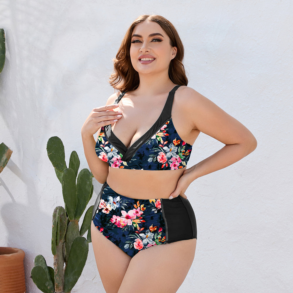 Plus Size Floral High Waist Two-Piece Swim Set - The Boutie Shop