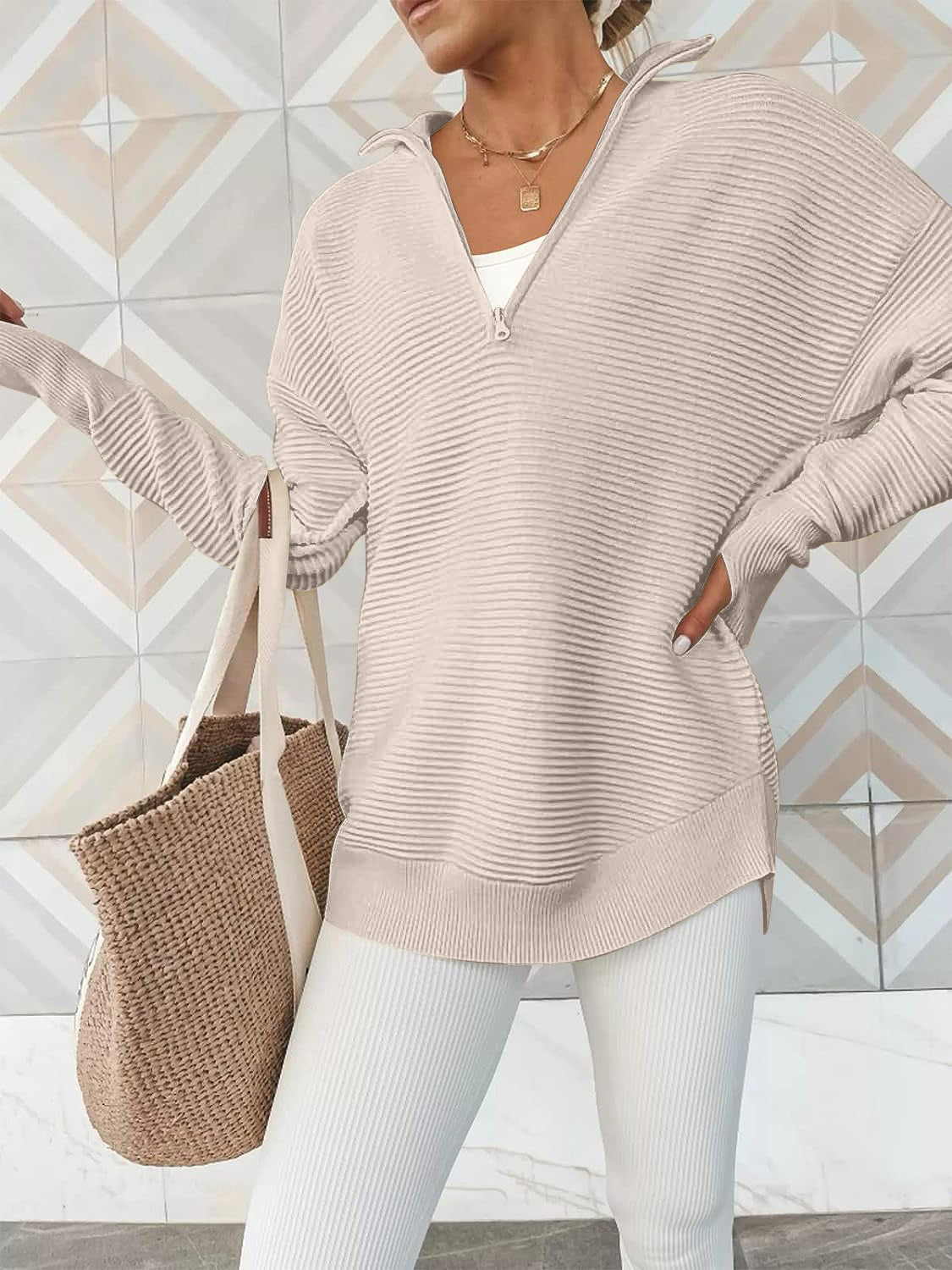 Half Zip Long Sleeve Knit Top - The Boutie Shop