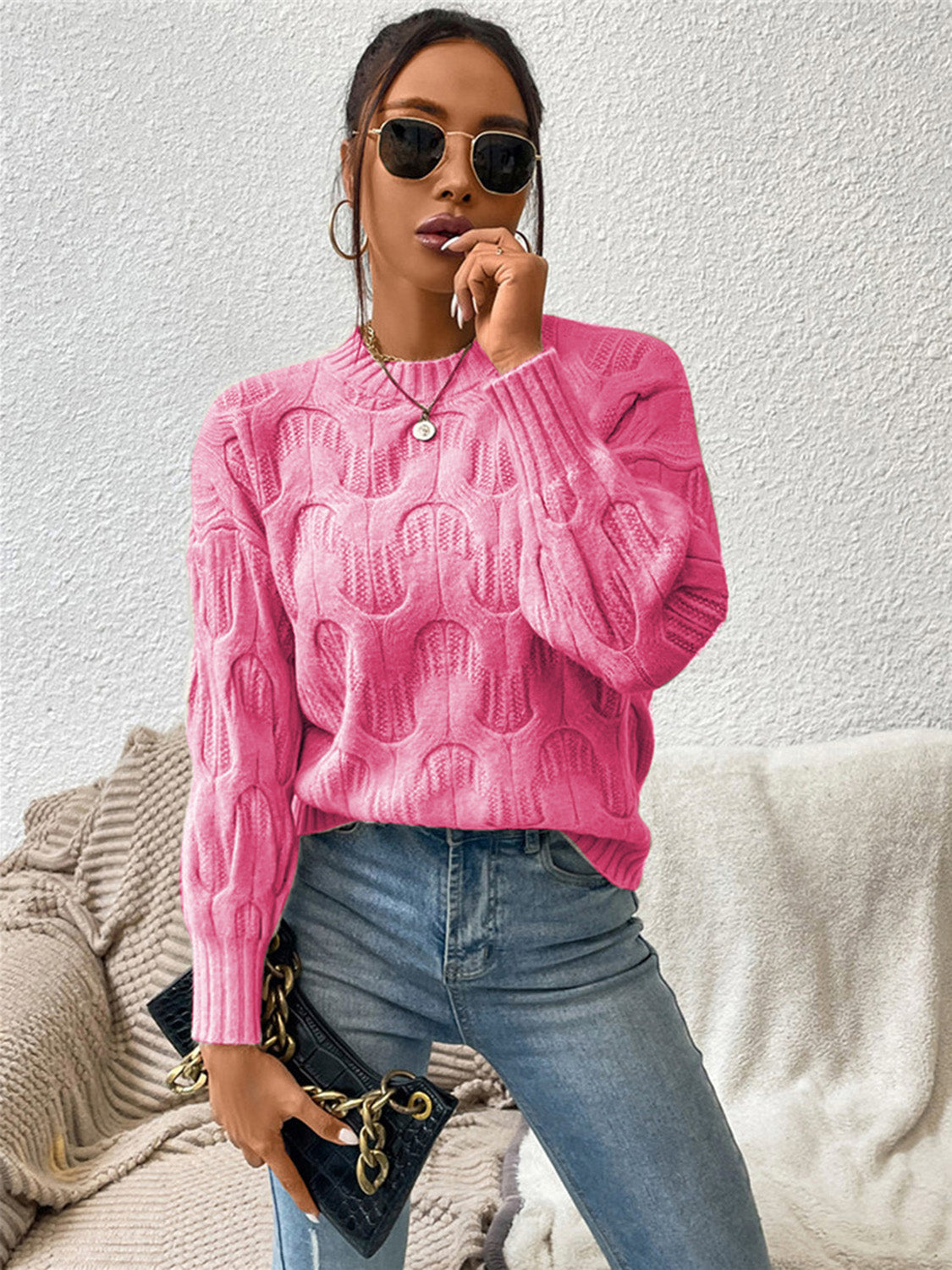 Round Neck Long Sleeve Sweater - The Boutie Shop