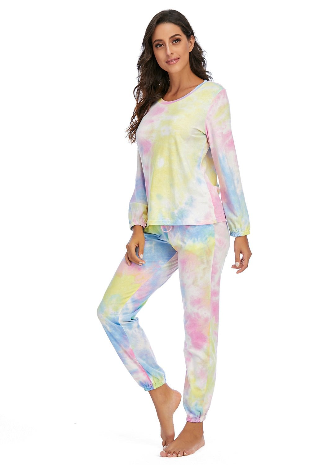 Tie-Dye Top and Drawstring Pants Lounge Set - The Boutie Shop