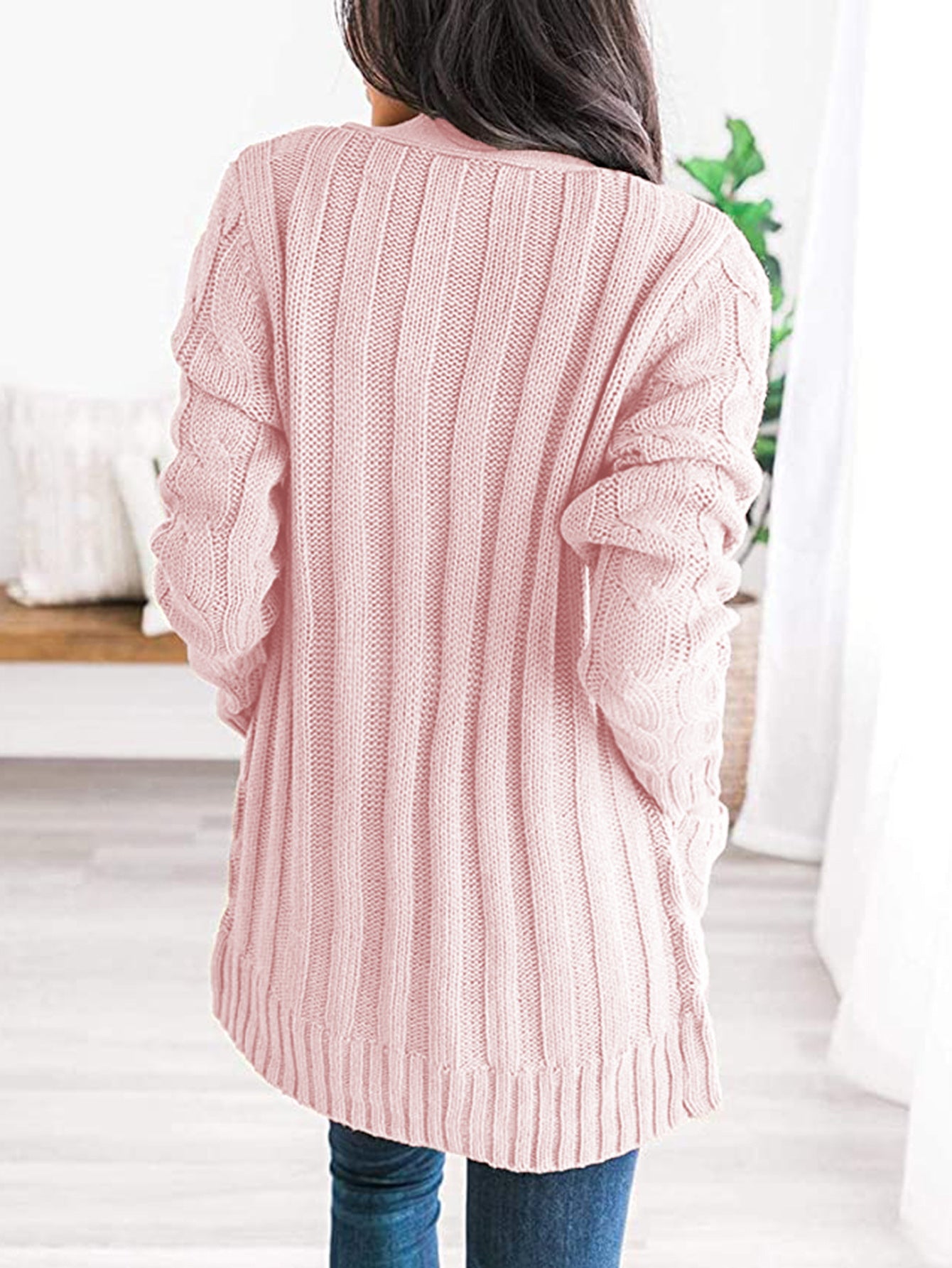 Cable-Knit Buttoned Cardigan with Pockets - The Boutie Shop