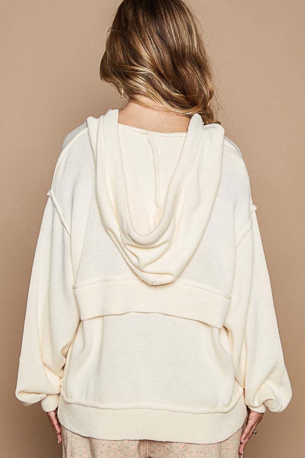 POL Half Zip Drop Shoulder Hooded Sweater - The Boutie Shop