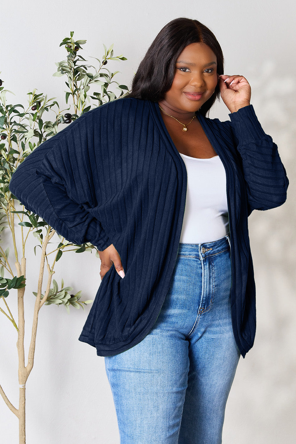 Basic Bae Full Size Ribbed Cocoon Cardigan - The Boutie Shop