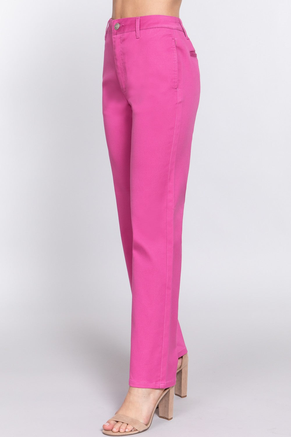 ACTIVE BASIC High Waist Straight Twill Pants - The Boutie Shop