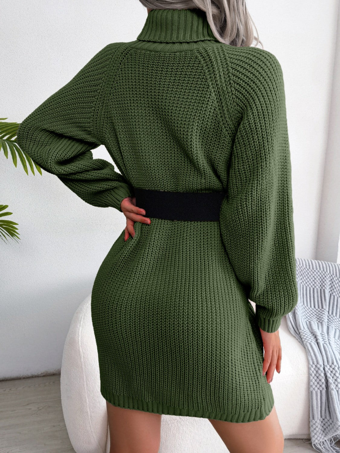 Decorative Button Turtleneck Sweater Dress - The Boutie Shop