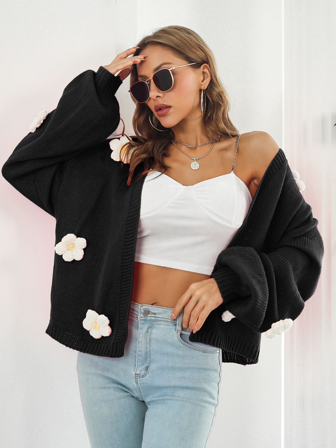 Floral Open Front Long Sleeve Cardigan - The Boutie Shop