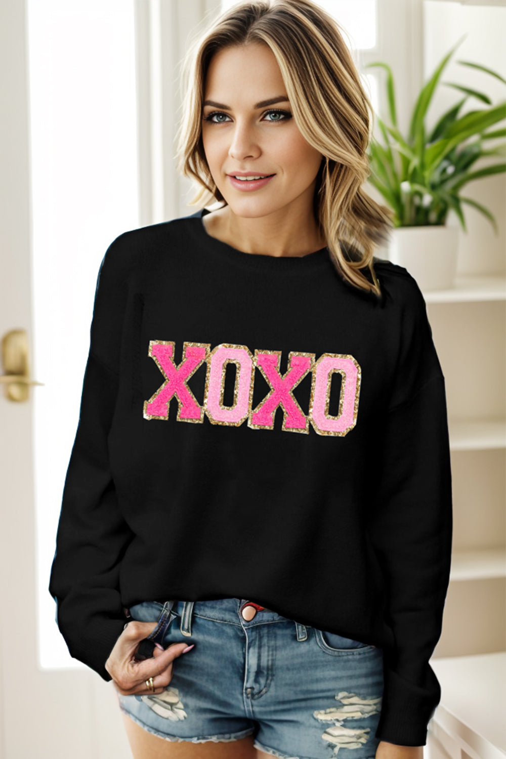 Round Neck Long Sleeve Sweater - The Boutie Shop