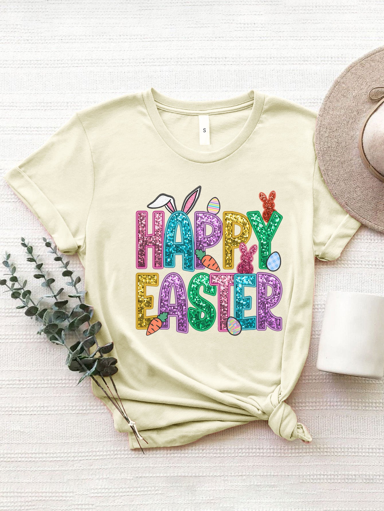 HAPPY EASTER Round Neck Short Sleeve T-Shirt - The Boutie Shop