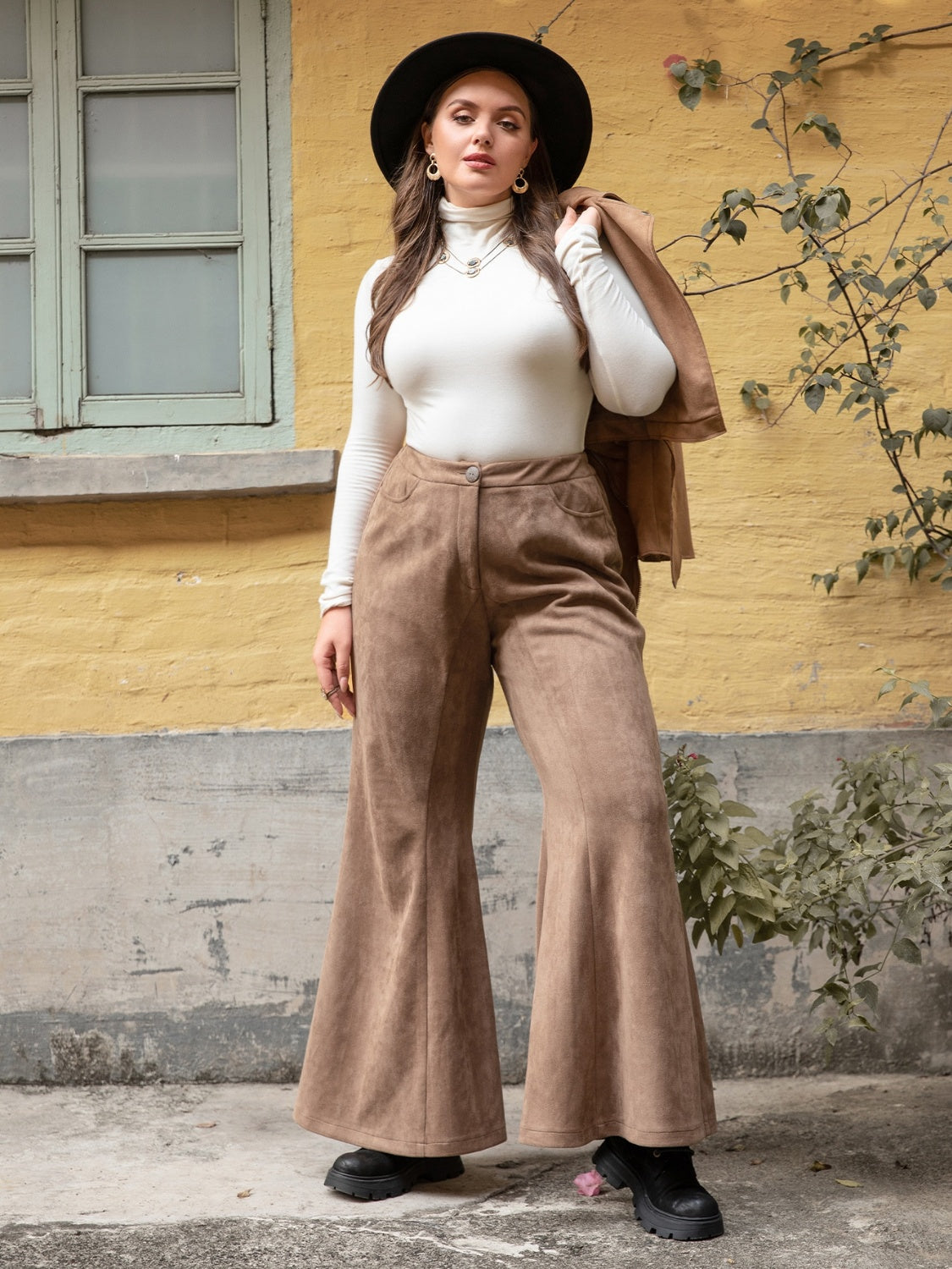 Plus Size Pocketed Flare Pants - The Boutie Shop