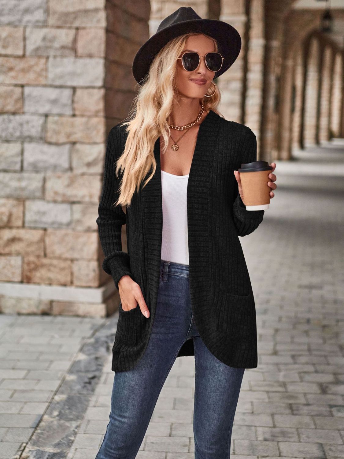 Open Front Cardigan with Pockets - The Boutie Shop