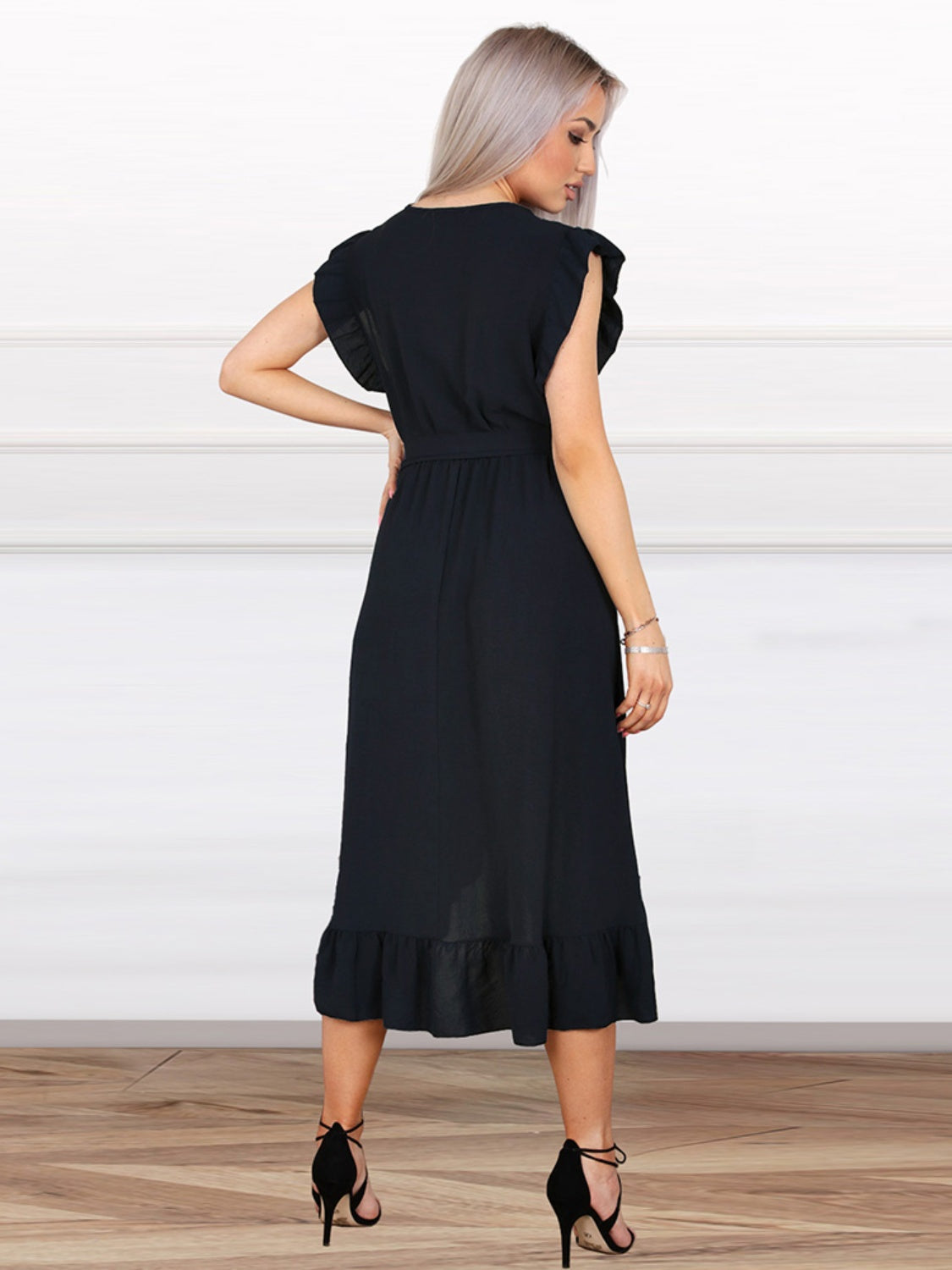 Tied Surplice Ruffle Hem Dress - The Boutie Shop