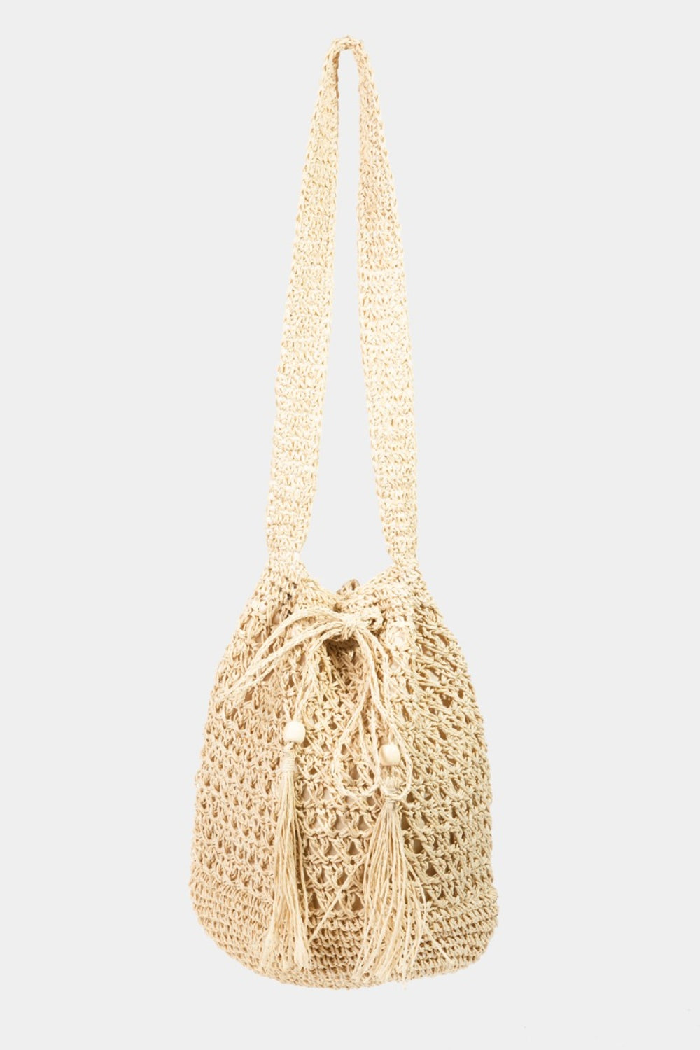 Fame Straw Braided Drawstring Tote Bag with Tassel - The Boutie Shop