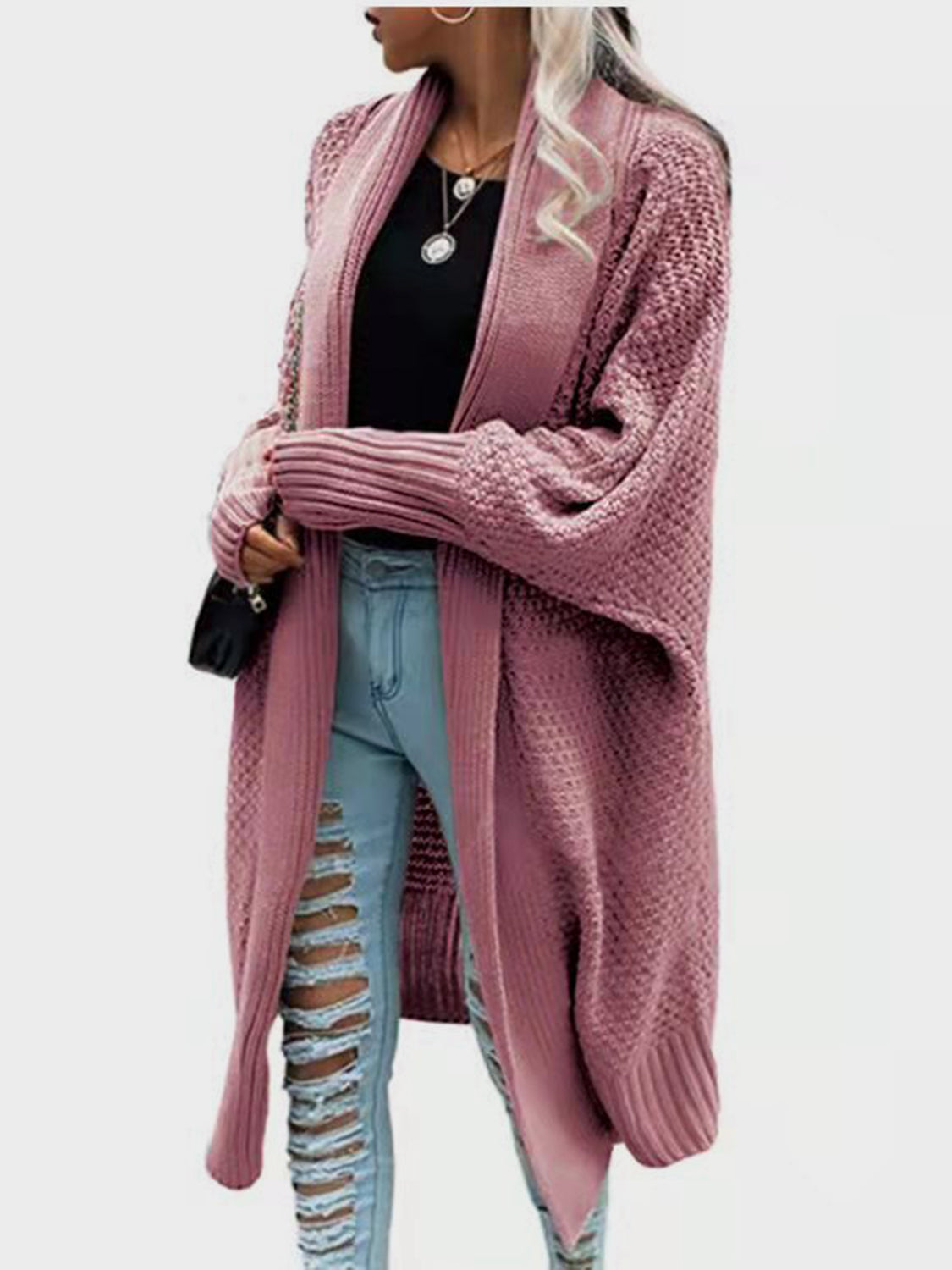 Open Front Long Sleeve Cardigan - The Boutie Shop